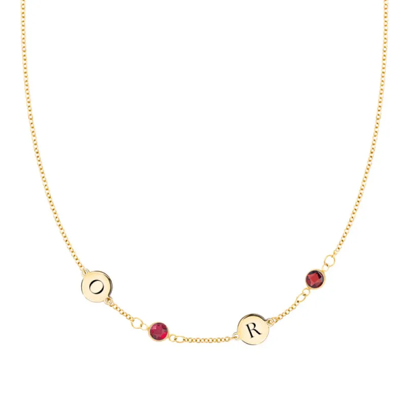 Personalized Classic 2 Letter & 2 Birthstone Necklace in 14k Gold (Single Spacing) sold by Haverhill