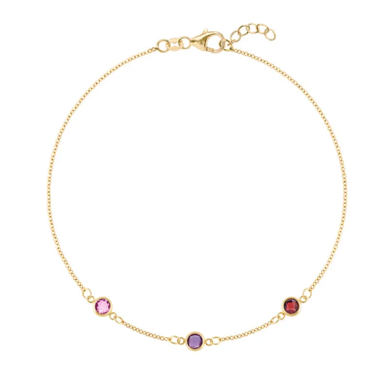 Personalized Classic 3 Birthstone Bracelet in 14k Gold sold by Haverhill
