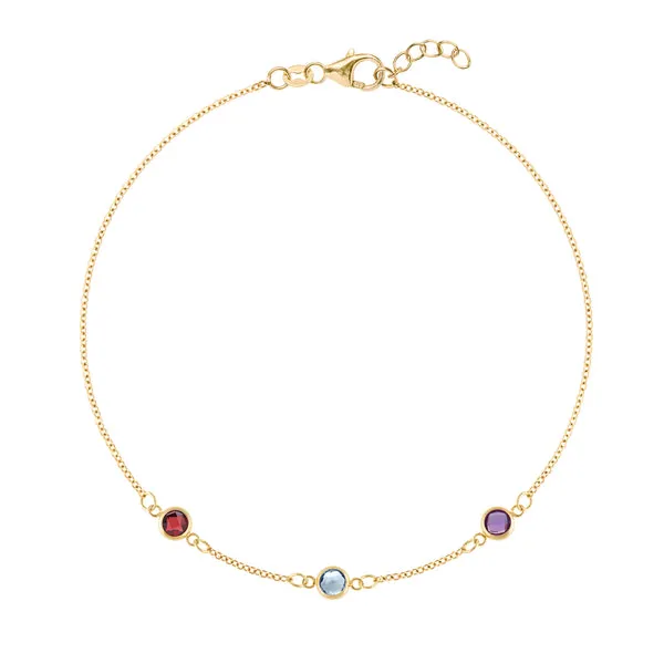 Personalized Classic 3 Birthstone Bracelet in 14k Gold sold by Haverhill