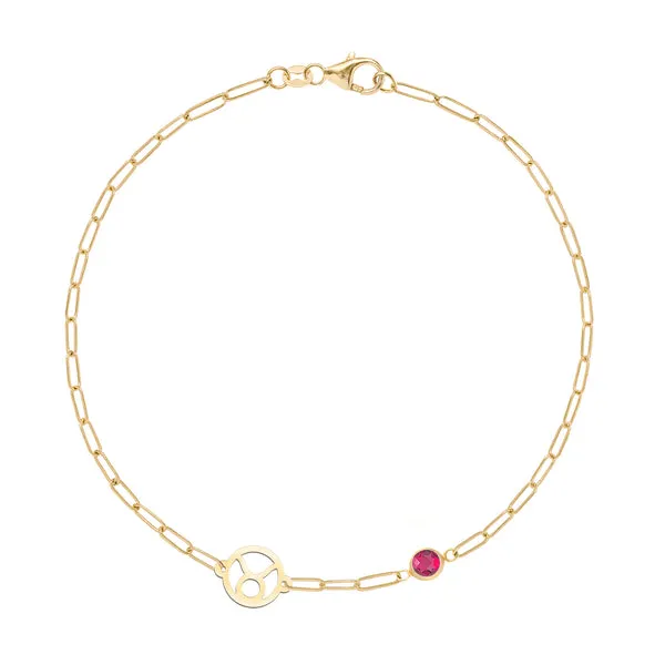 Personalized Zodiac & Birthstone Adelaide Mini Bracelet in 14k Gold sold by Haverhill