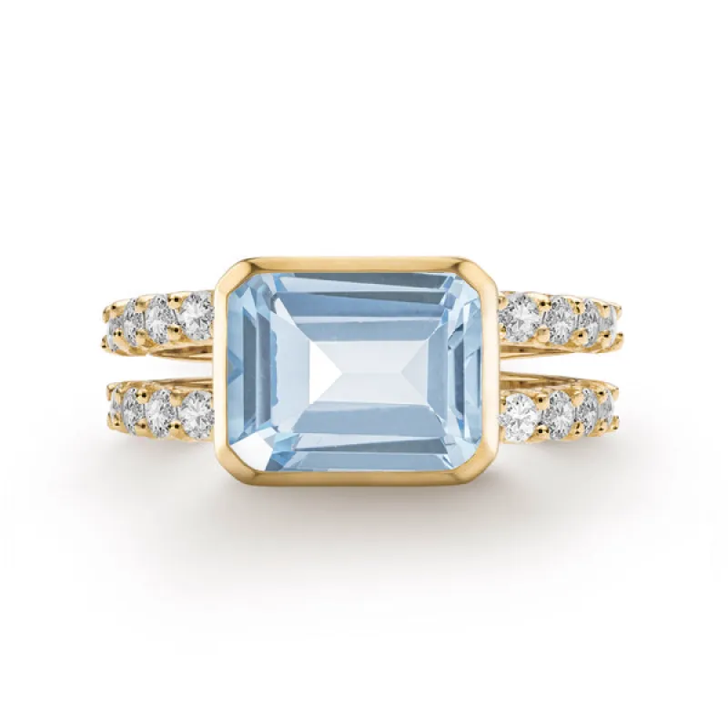 Personalized Warren Horizontal Birthstone Ring with Accent Stones in 14k Gold sold by Haverhill