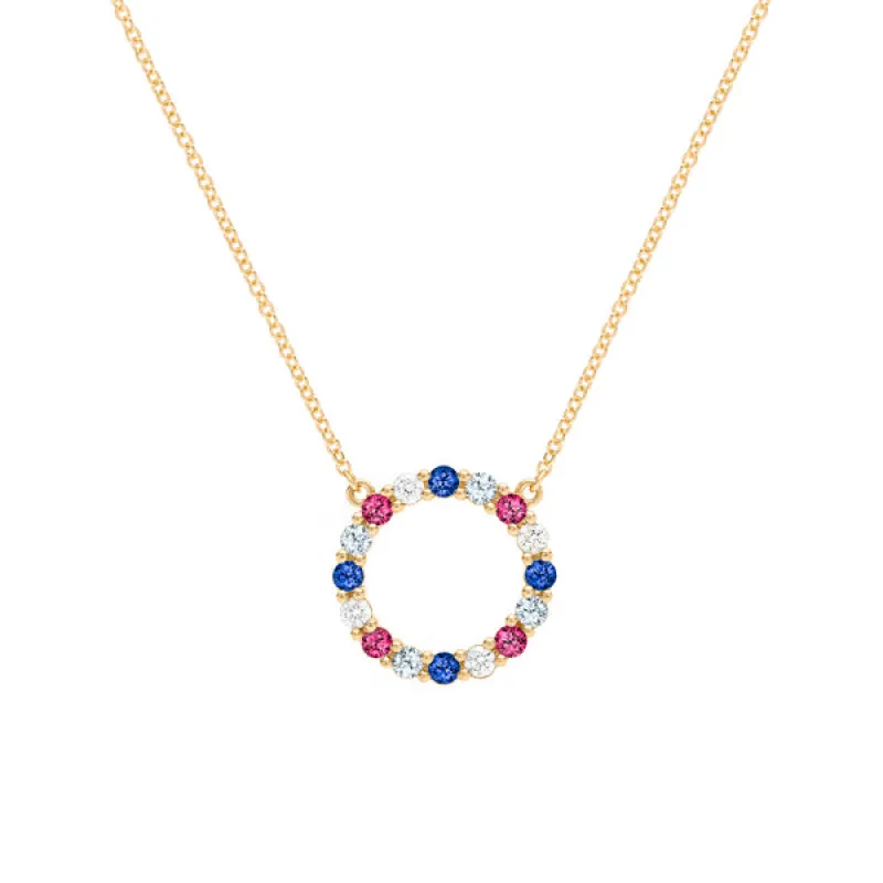 Personalized Rosecliff Circle Birthstone Necklace in 14k Gold sold by Haverhill
