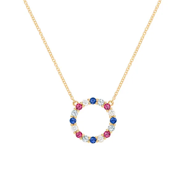 Personalized Rosecliff Circle Birthstone Necklace in 14k Gold sold by Haverhill