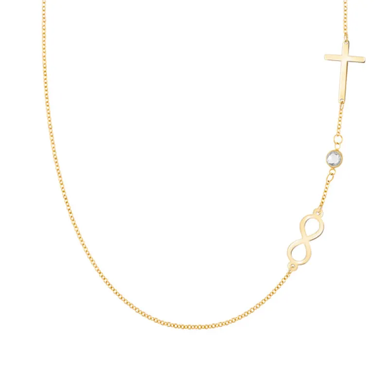 Personalized Classic Infinity & Cross with 1 Birthstone Necklace in 14k Gold sold by Haverhill