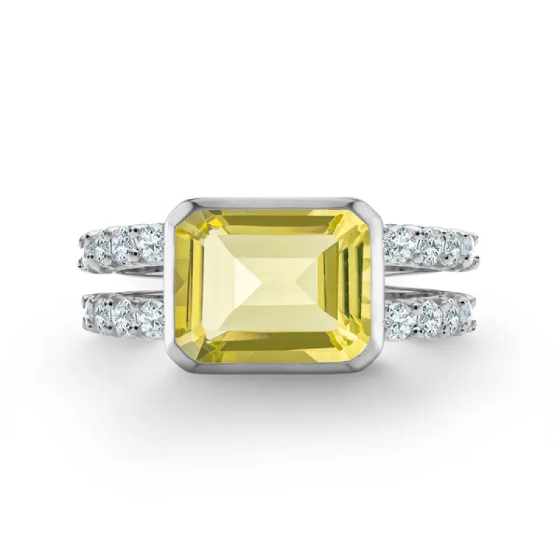 Personalized Warren Horizontal Birthstone Ring with Accent Stones in 14k Gold sold by Haverhill