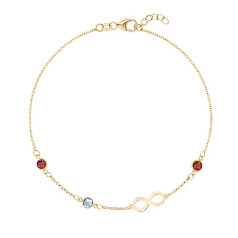 Personalized Classic Infinity & 3 Birthstone Bracelet in 14k Gold sold by Haverhill