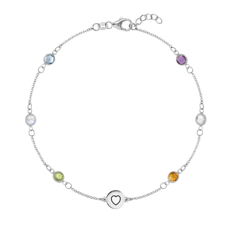 Personalized Heart Disc & Classic 6 Birthstone Bracelet in 14k Gold sold by Haverhill
