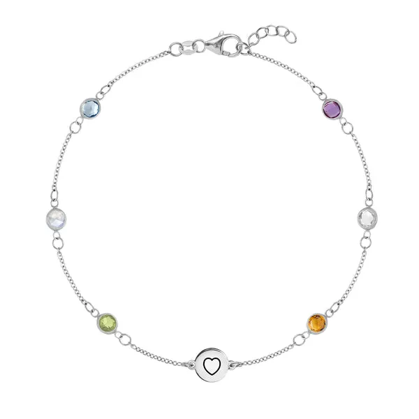 Personalized Heart Disc & Classic 6 Birthstone Bracelet in 14k Gold sold by Haverhill