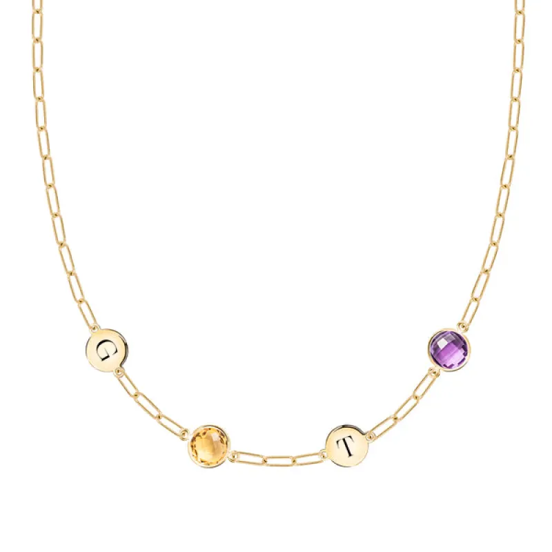 Personalized 2 Letter & 2 Grand Birthstone Adelaide Mini Necklace in 14k Gold sold by Haverhill