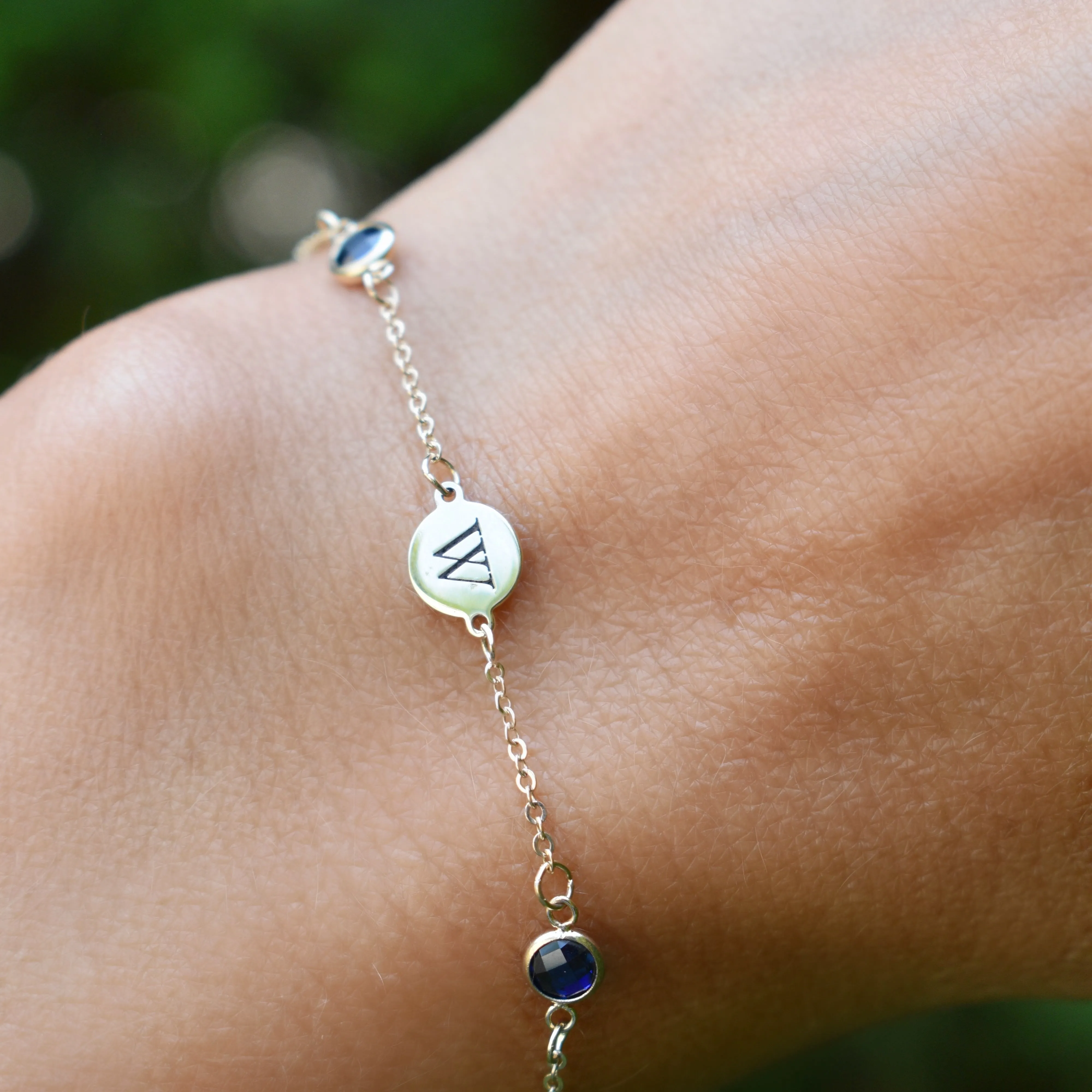 Personalized Classic 3 Letter & 2 Birthstone Bracelet in 14k Gold sold by Haverhill product image thumbnail 3