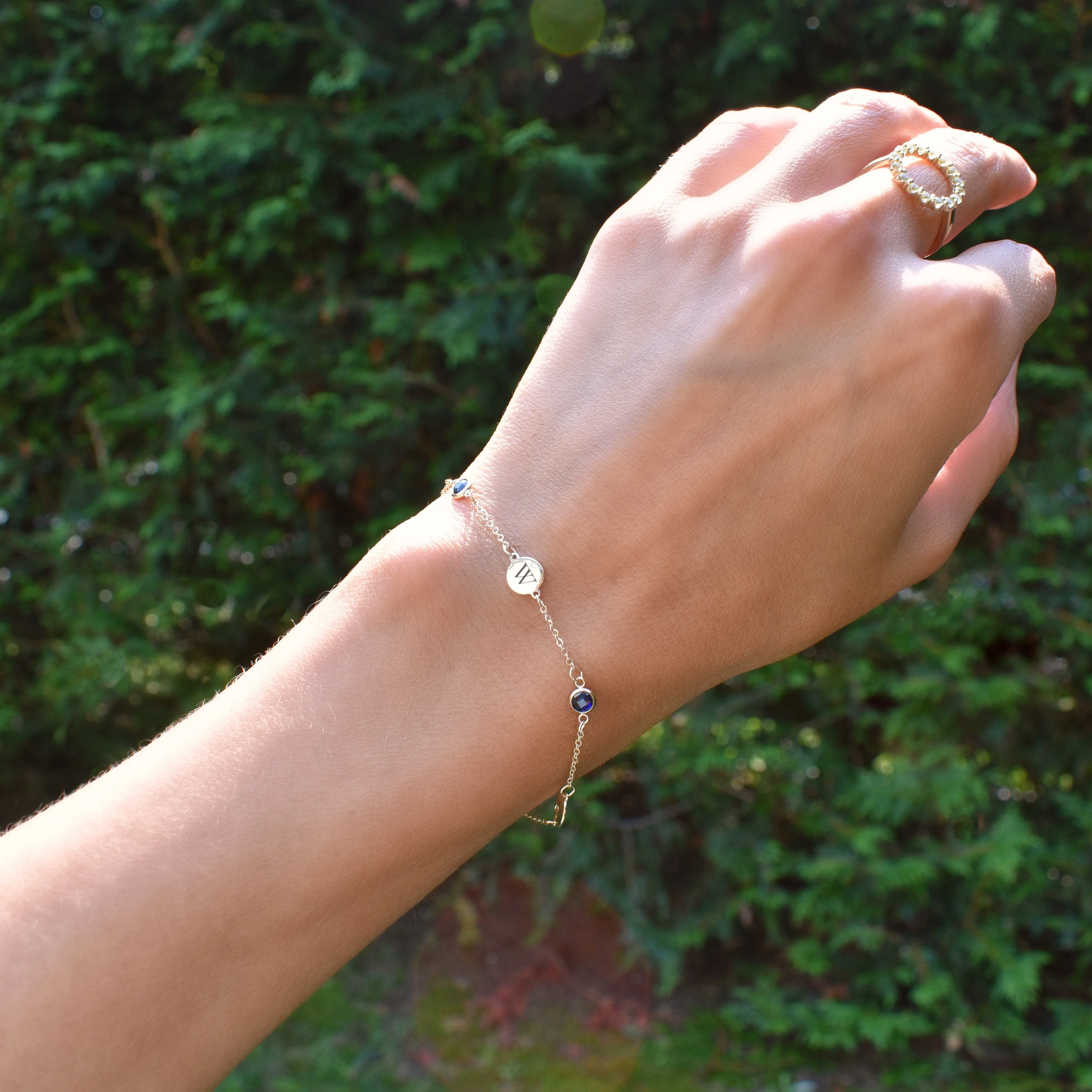 Personalized Classic 3 Letter & 2 Birthstone Bracelet in 14k Gold sold by Haverhill product image thumbnail 2