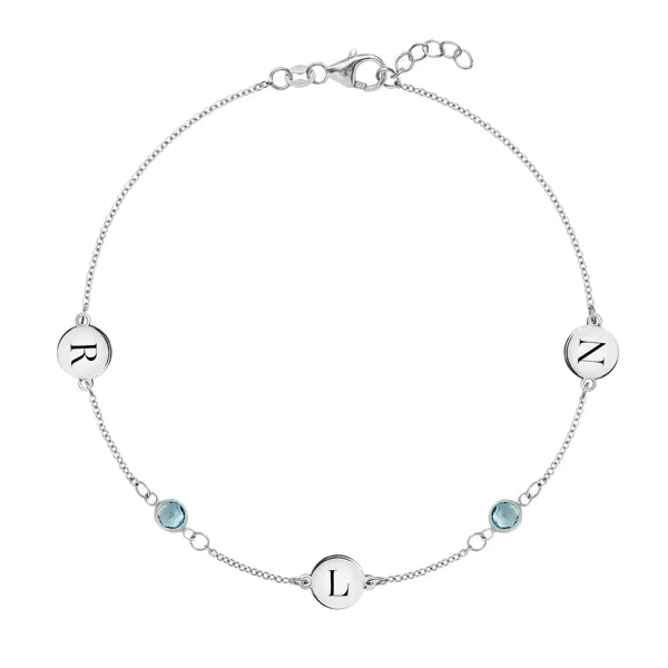 Personalized Classic 3 Letter & 2 Birthstone Bracelet in 14k Gold sold by Haverhill