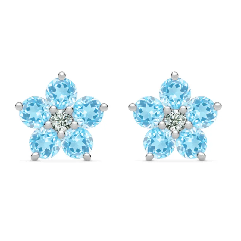 Personalized Greenwich Flower Birthstone & Diamond Earrings in 14k Gold sold by Haverhill