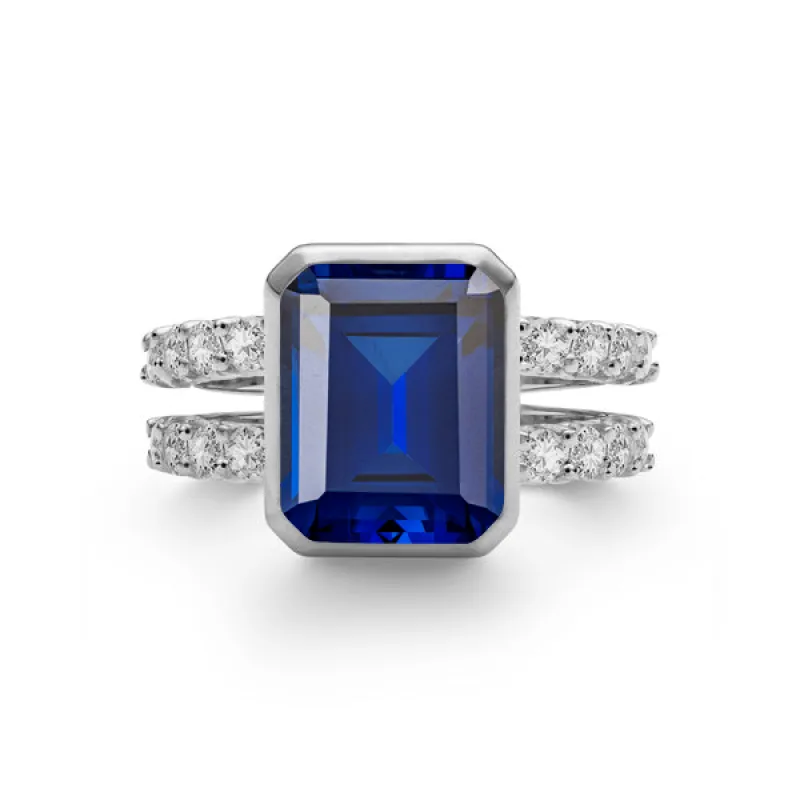 Personalized Warren Vertical Birthstone Ring with Accent Stones in 14k Gold sold by Haverhill