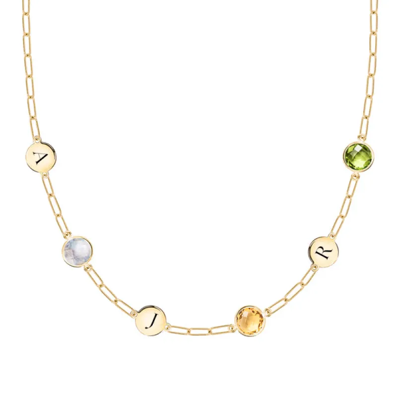 Personalized 3 Letter & 3 Grand Birthstone Adelaide Mini Necklace in 14k Gold sold by Haverhill