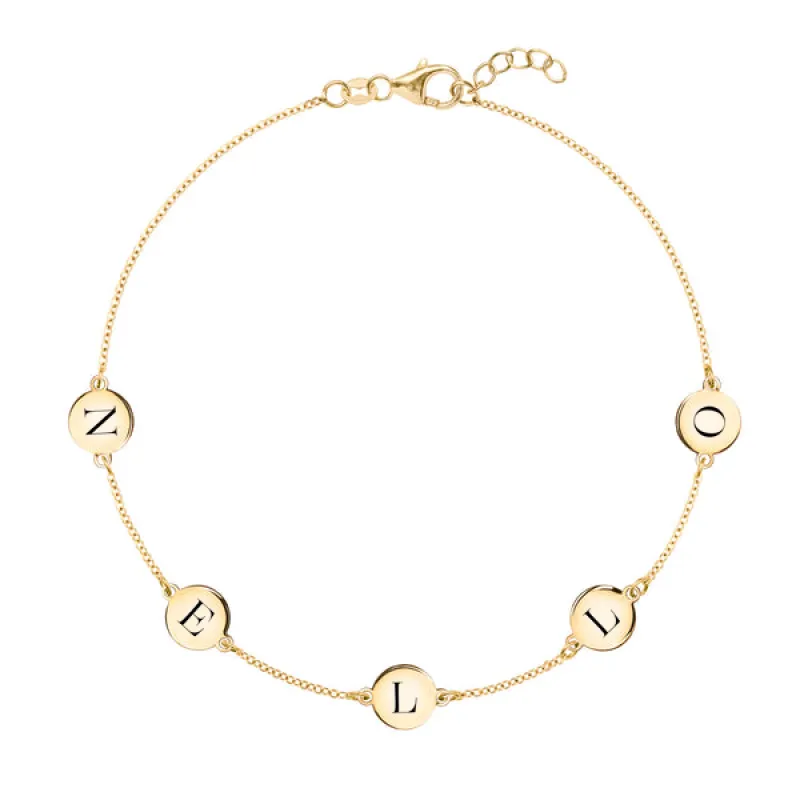 Personalized 5 Letter Bracelet in 14k Gold sold by Haverhill