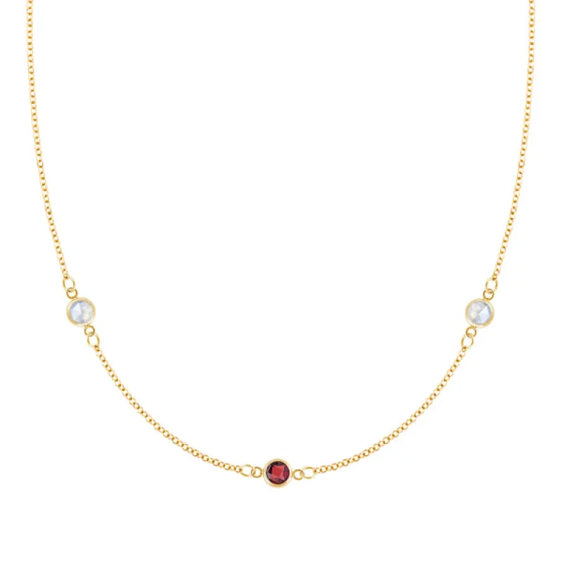 Personalized Classic 3 Birthstone Necklace in 14k Gold sold by Haverhill
