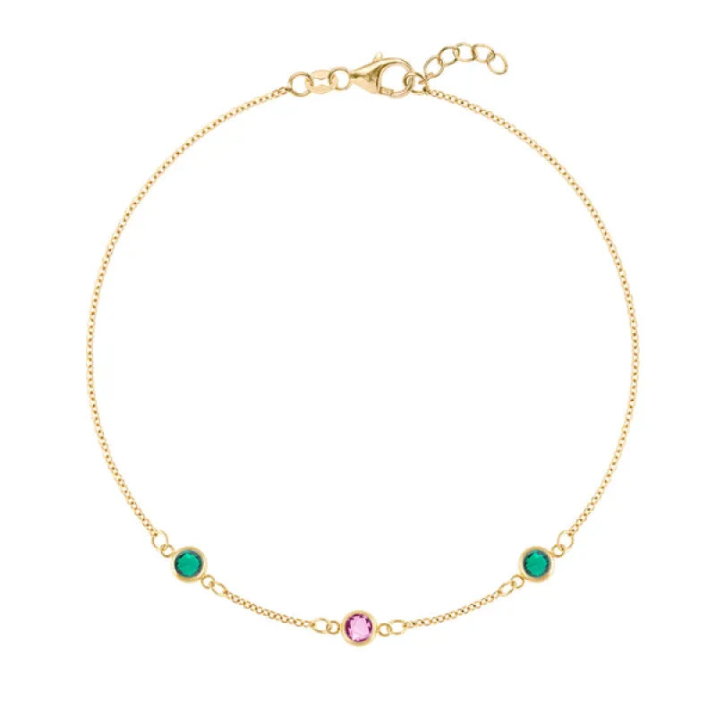 Personalized Classic 3 Birthstone Bracelet in 14k Gold sold by Haverhill