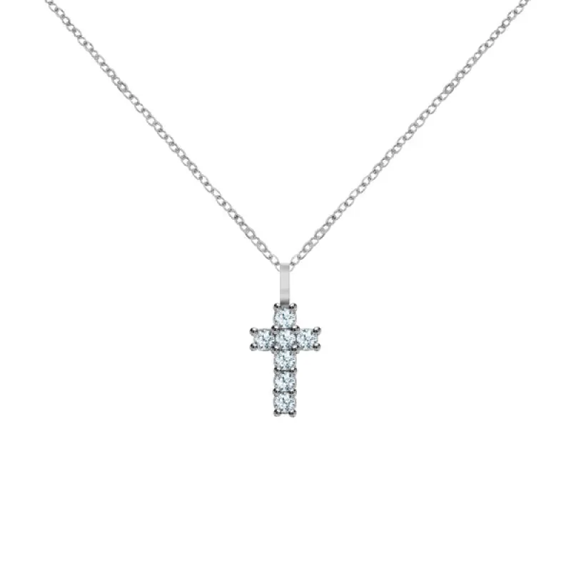 Rosecliff Small Cross Aquamarine Pendant in 14k Gold (March) sold by Haverhill