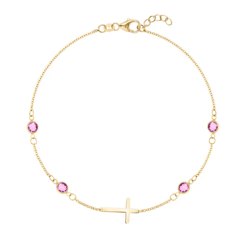 Personalized Classic Cross & 4 Birthstone Bracelet in 14k Gold sold by Haverhill
