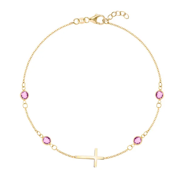 Personalized Classic Cross & 4 Birthstone Bracelet in 14k Gold sold by Haverhill