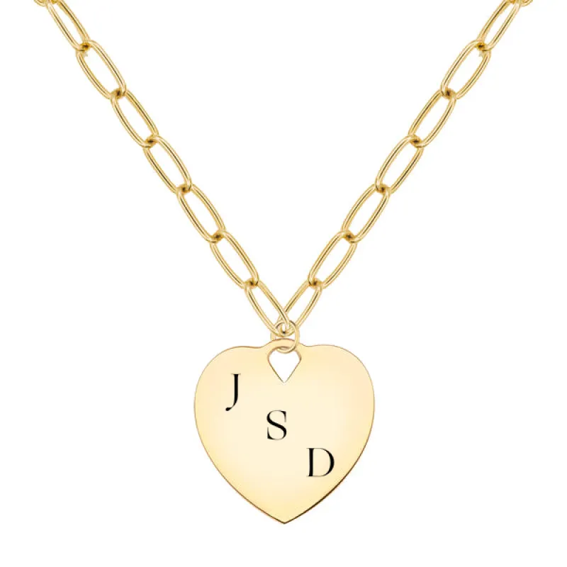 Engravable Large Flat Heart Pendant with Adelaide Chain in 14k Gold sold by Haverhill