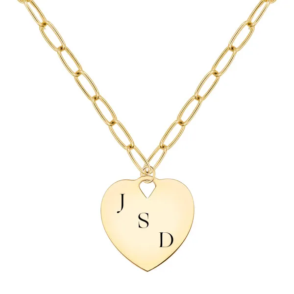 Engravable Large Flat Heart Pendant with Adelaide Chain in 14k Gold sold by Haverhill