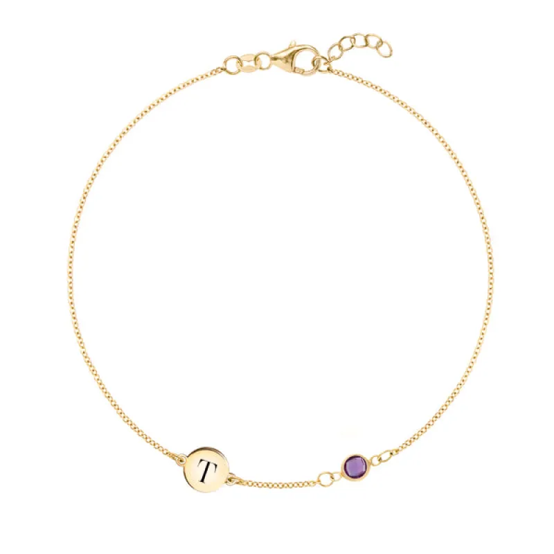 Personalized Classic 1 Letter & 1 Birthstone Bracelet in 14k Gold sold by Haverhill