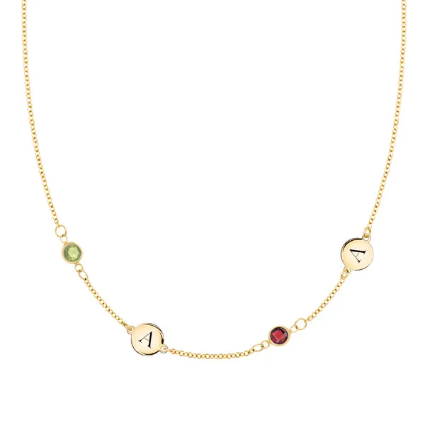Personalized 2 Letter & 2 Classic Birthstone Necklace in 14k Gold (Double Spacing) sold by Haverhill