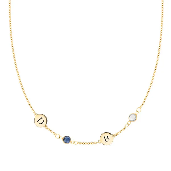 Personalized 2 Letter & 2 Classic Birthstone Necklace in 14k Gold (Single Spacing) sold by Haverhill