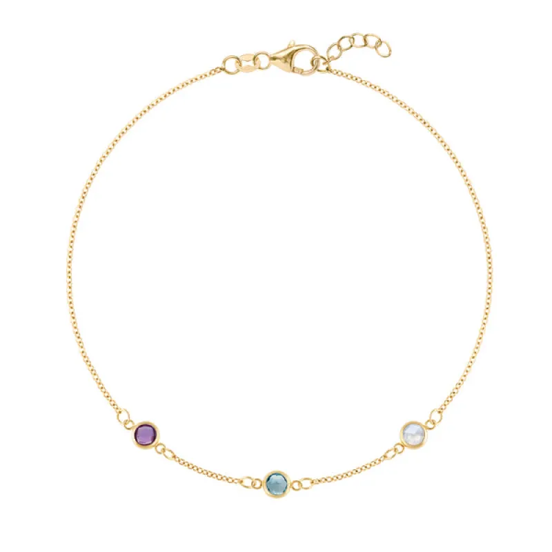 Personalized Classic 3 Birthstone Bracelet in 14k Gold sold by Haverhill