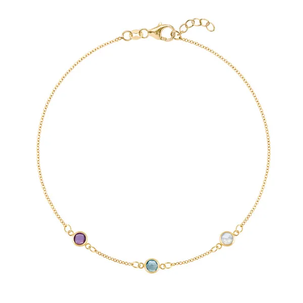 Personalized Classic 3 Birthstone Bracelet in 14k Gold sold by Haverhill