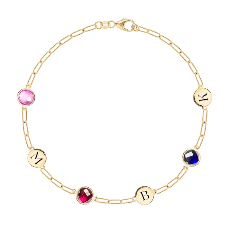 Personalized Grand 3 Letter & 3 Birthstone Adelaide Mini Bracelet in 14k Gold sold by Haverhill
