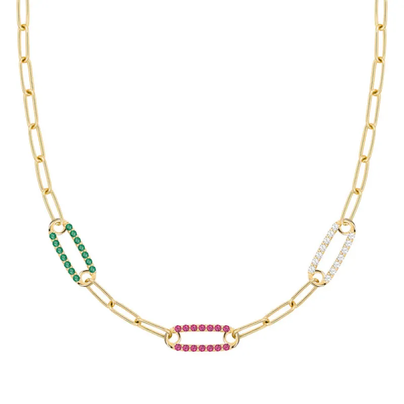 Personalized Adelaide 3 Pavé Birthstone Link Necklace in 14k Gold sold by Haverhill