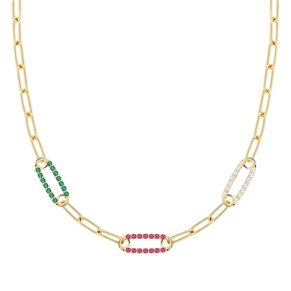 Personalized Adelaide 3 Pavé Birthstone Link Necklace in 14k Gold sold by Haverhill