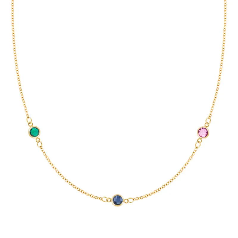 Personalized Classic 3 Birthstone Necklace in 14k Gold sold by Haverhill