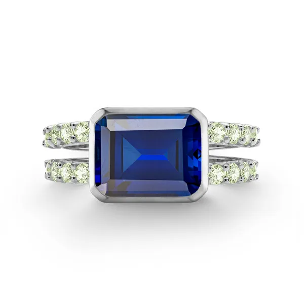 Personalized Warren Horizontal Birthstone Ring with Accent Stones in 14k Gold sold by Haverhill