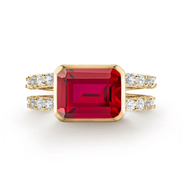 Personalized Warren Horizontal Birthstone Ring with Accent Stones in 14k Gold sold by Haverhill