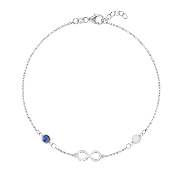 Personalized Classic Infinity & 2 Birthstone Bracelet in 14k Gold sold by Haverhill