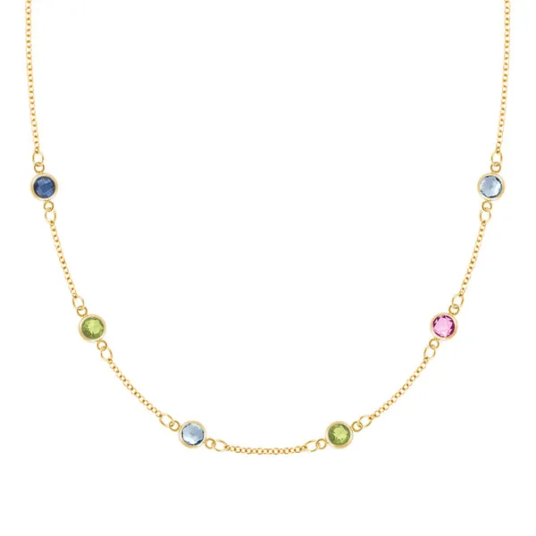 Personalized Classic 6 Birthstone Necklace in 14k Gold sold by Haverhill