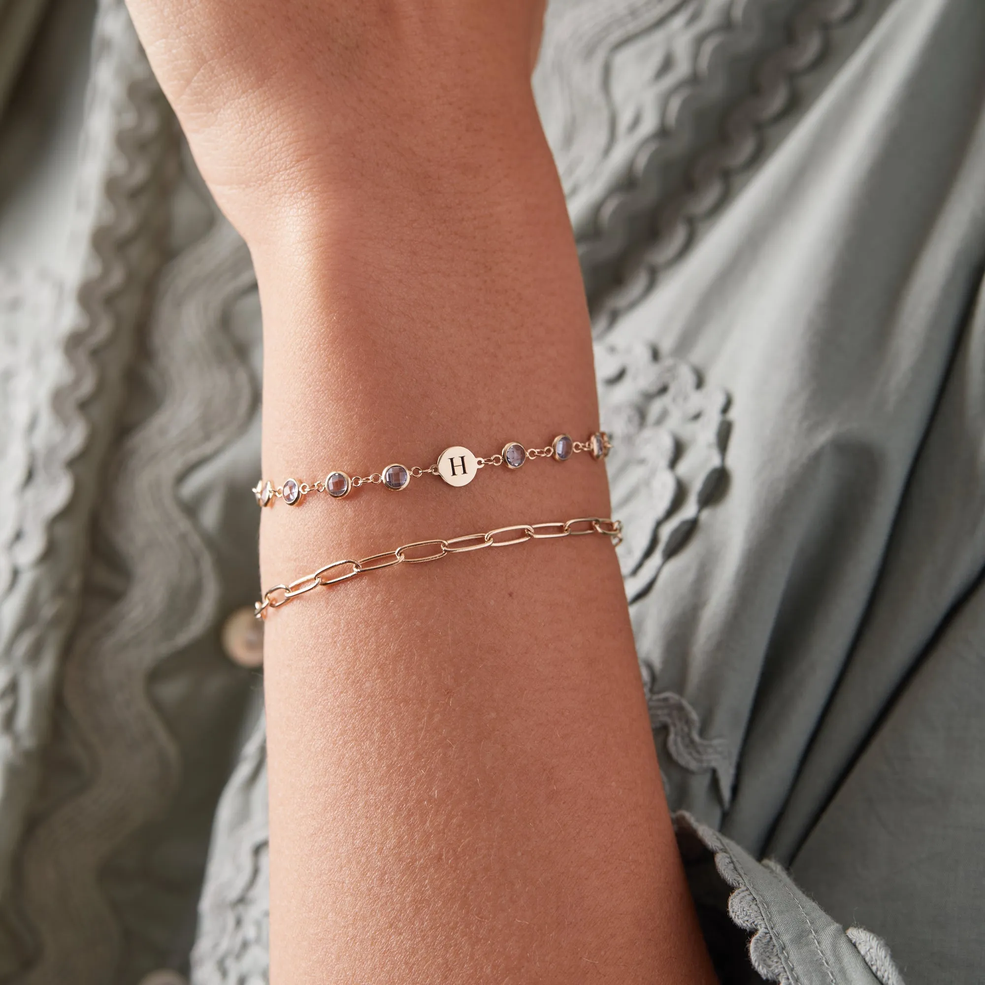 Personalized Newport 1 Letter Birthstone Bracelet in 14k Gold sold by Haverhill product image thumbnail 2