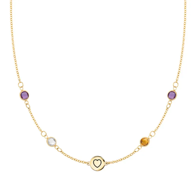 Personalized Heart Disc & Classic 4 Birthstone Necklace in 14k Gold sold by Haverhill