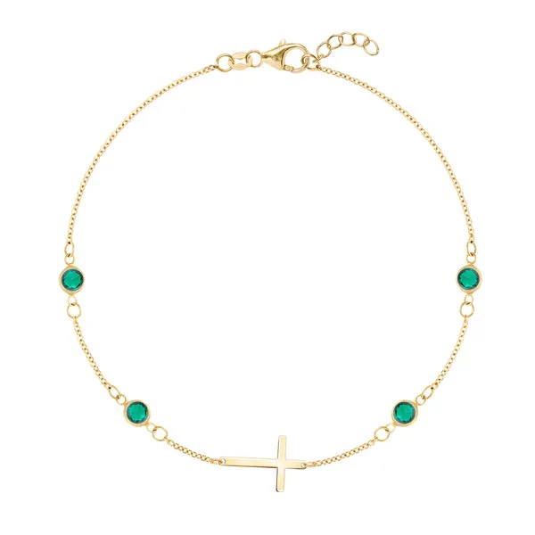 Personalized Classic Cross & 4 Birthstone Bracelet in 14k Gold sold by Haverhill
