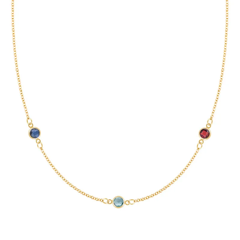 Personalized Classic 3 Birthstone Necklace in 14k Gold sold by Haverhill
