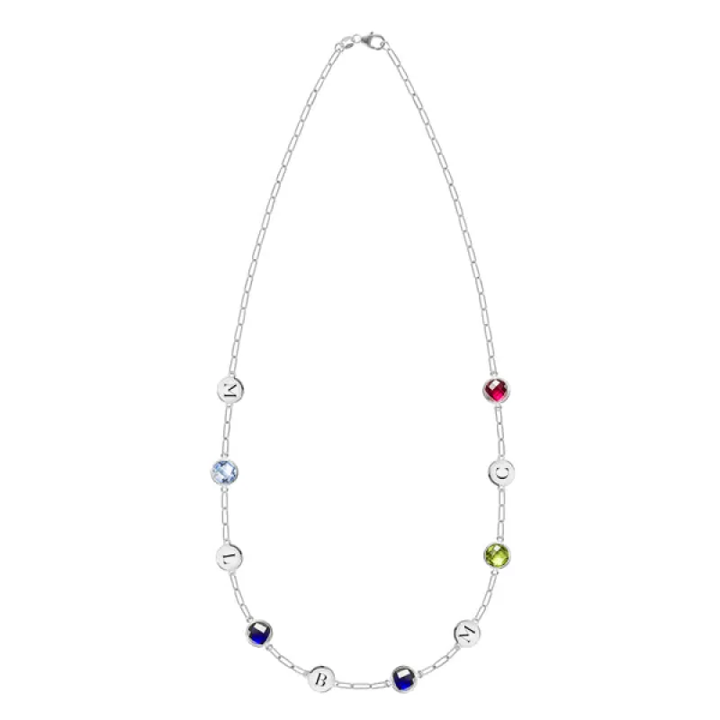 Personalized 5 Letter & 5 Grand Birthstone Adelaide Mini Necklace in 14k Gold sold by Haverhill