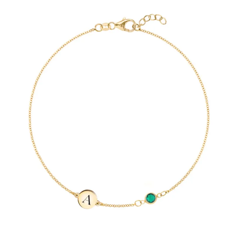 Personalized 1 Letter & 1 Classic Birthstone Bracelet in 14k Gold sold by Haverhill