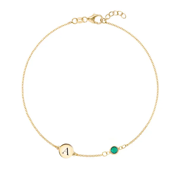 Personalized 1 Letter & 1 Classic Birthstone Bracelet in 14k Gold sold by Haverhill