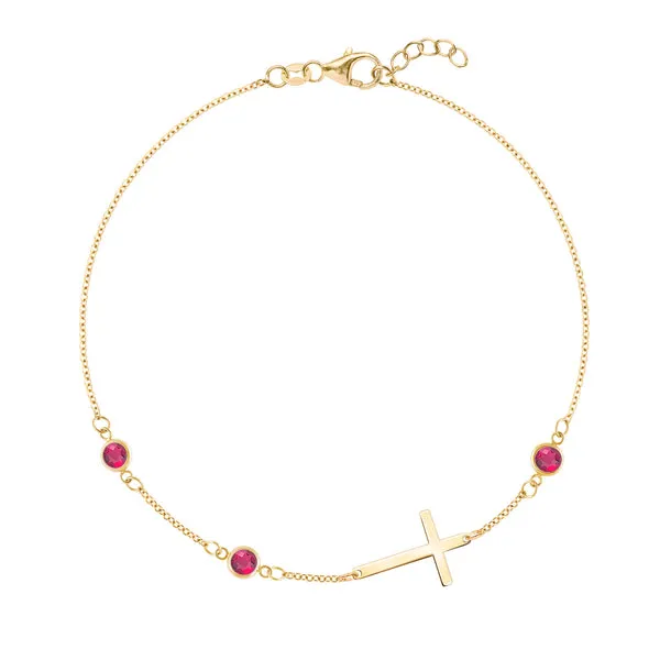 Personalized Classic Cross & 3 Birthstone Bracelet in 14k Gold sold by Haverhill