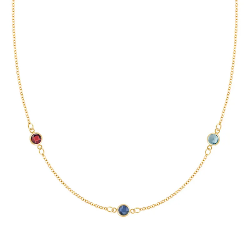 Personalized Classic 3 Birthstone Necklace in 14k Gold sold by Haverhill