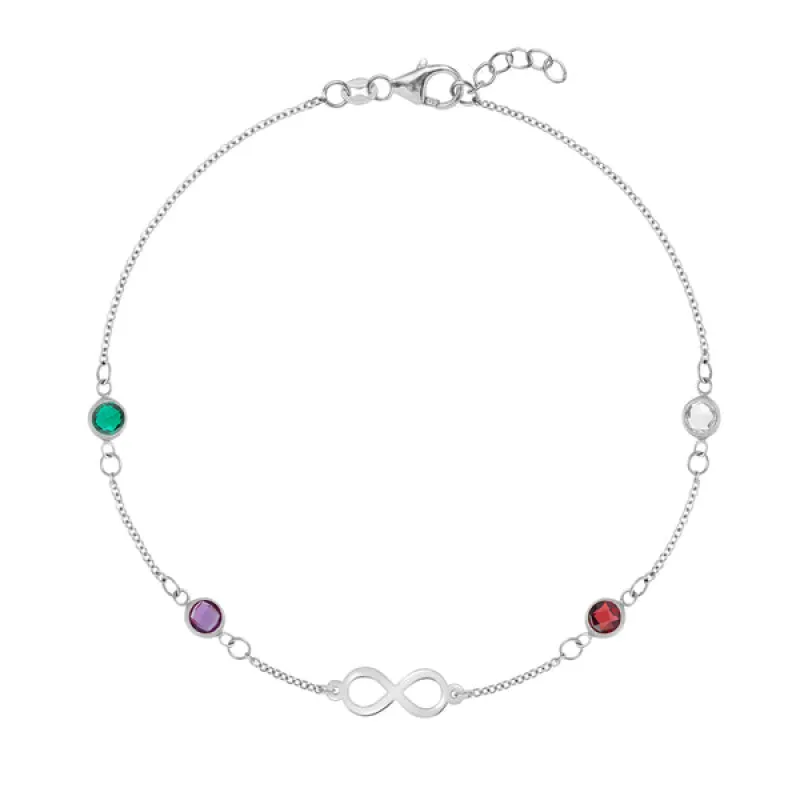Personalized Classic Infinity & 4 Birthstone Bracelet in 14k Gold sold by Haverhill